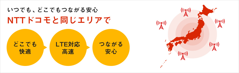 NTTドコモと同じエリアでいつでも、どこでもつながる